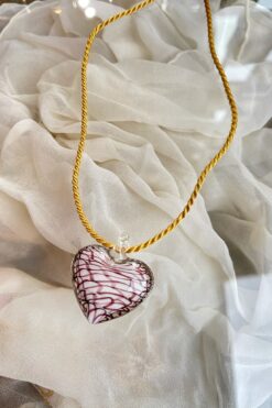 SOLD Murano Glass Heart Purple and White Necklace