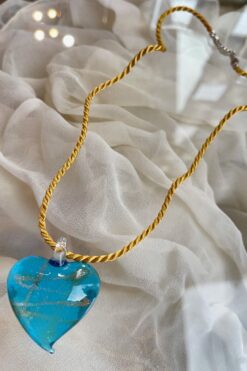 Murano Glass Blue and Gold Heart Pendant Necklace