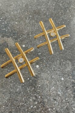 90s Woven Metal Pound Sign with Rhinestone Pin - St of 2