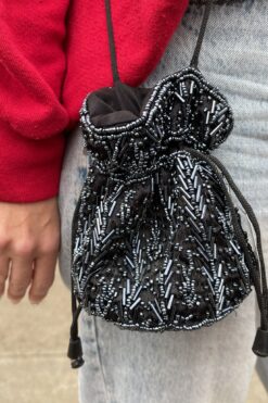 Vintage Pewter Beaded Mini Bucket Bag