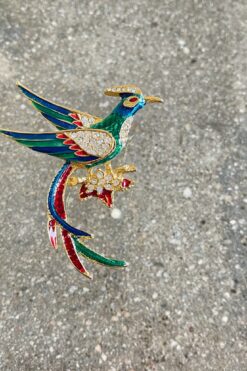 Vintage Pheasant  Enamel and Rhinestone Brooch
