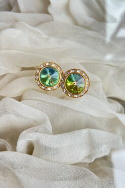 Vintage Light Green Rhinestone Earring -Clip On