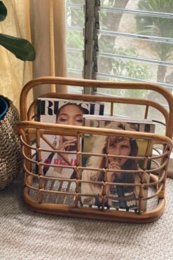 Vintage Boho Rattan Magazine/Record Rack - Local Pick-up Only