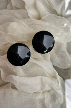 80s Black Disc Earrings- Clip On