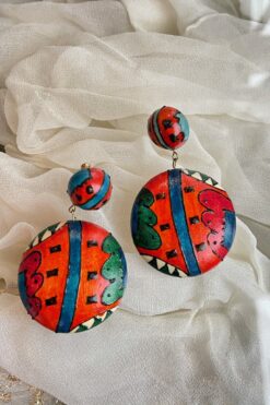 80s Big Tropical Wooden Hand-Painted Earrings