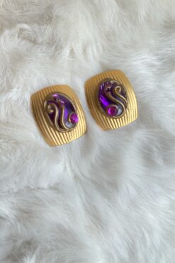80s Purple and Gold Tone Earrings