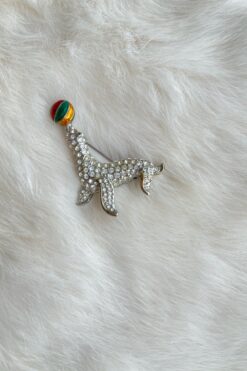 Vintage Rhinestone and Enamel Seal Brooch