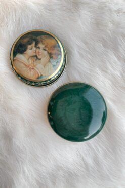 Vintage Pill Box - Green Face with Two Girls