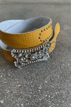 00s Yellow Studded Belt with Rhinestone Buckle