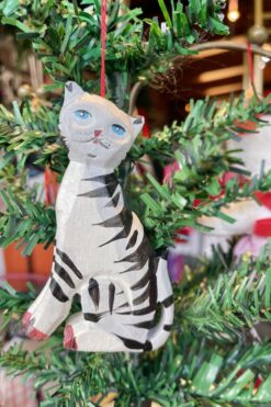 Vintage Hand Painted Christmas Cat Ornament