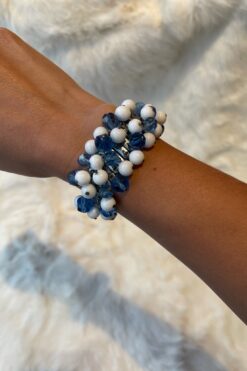 Vintage Silver Metal - White and Blue Glass on Expandable Band
