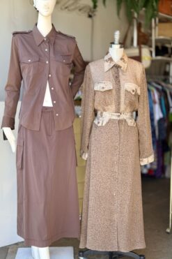 Yoshie Inaba Brown Nylon Maxi Skirt Set
