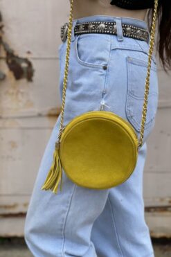 Vintage MONDI Round Yellow Suede Crossbody Shoulder Bag