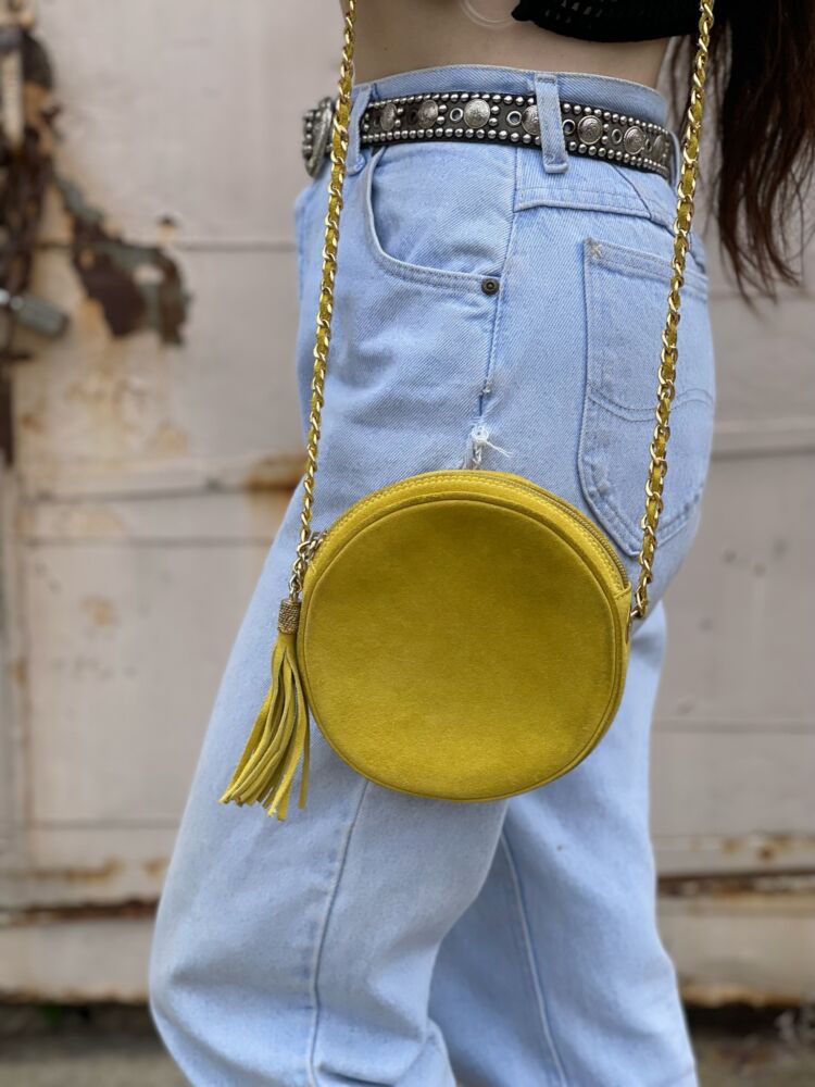 Vintage MONDI Round Yellow Suede Crossbody Shoulder Bag