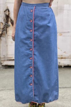 70s Button Maxi Skirt with Red Piping - Medium
