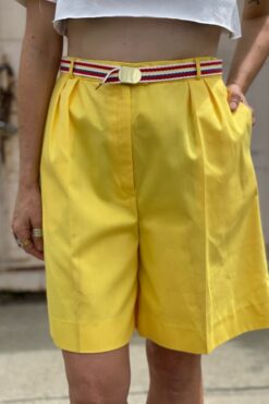 80s Yellow Pleated Shorts with Belt - M/L