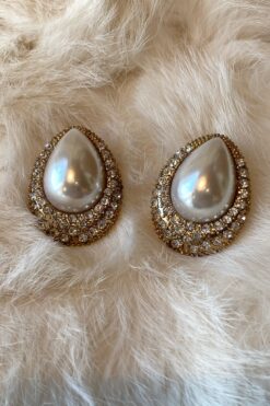 90s Teardrop Faux Pearl and Rhinestones Earring