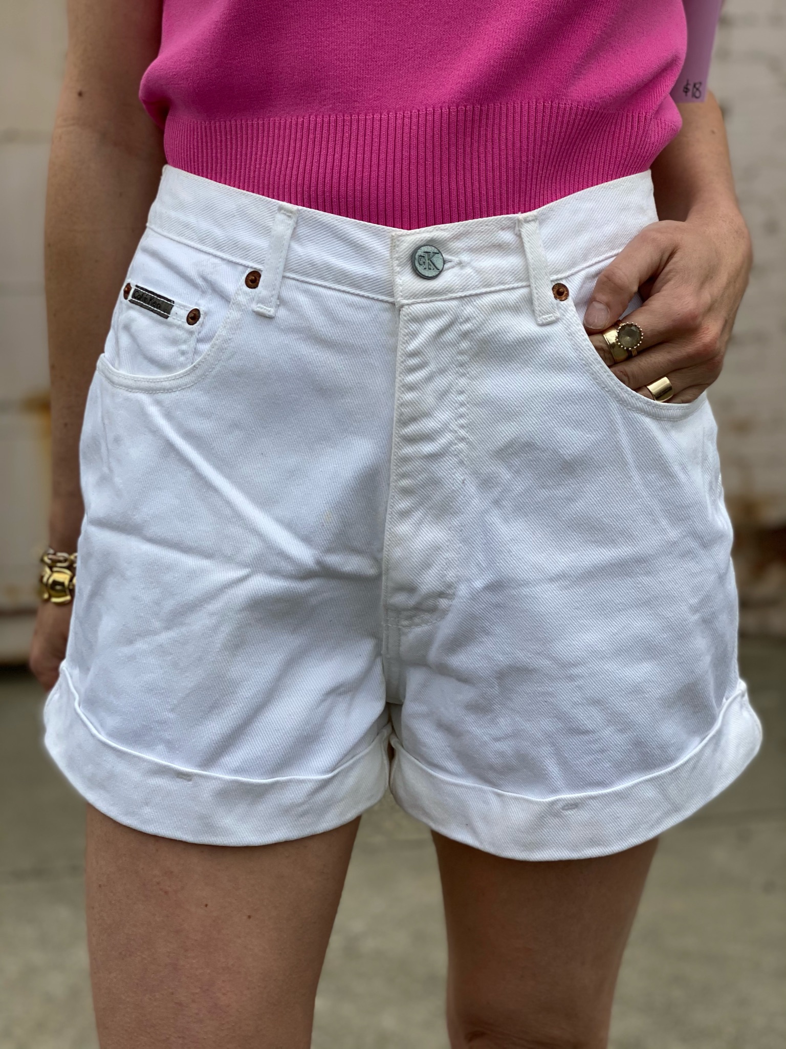 90s Calvin Klein White Denim Shorts – Medium – Hotbox Vintage