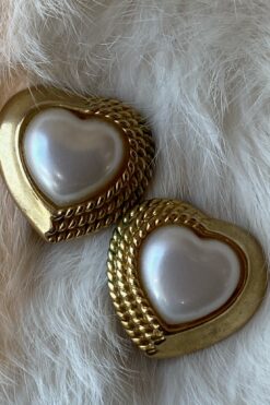 Vintage Faux Pearl Heart Clip-On Earrings
