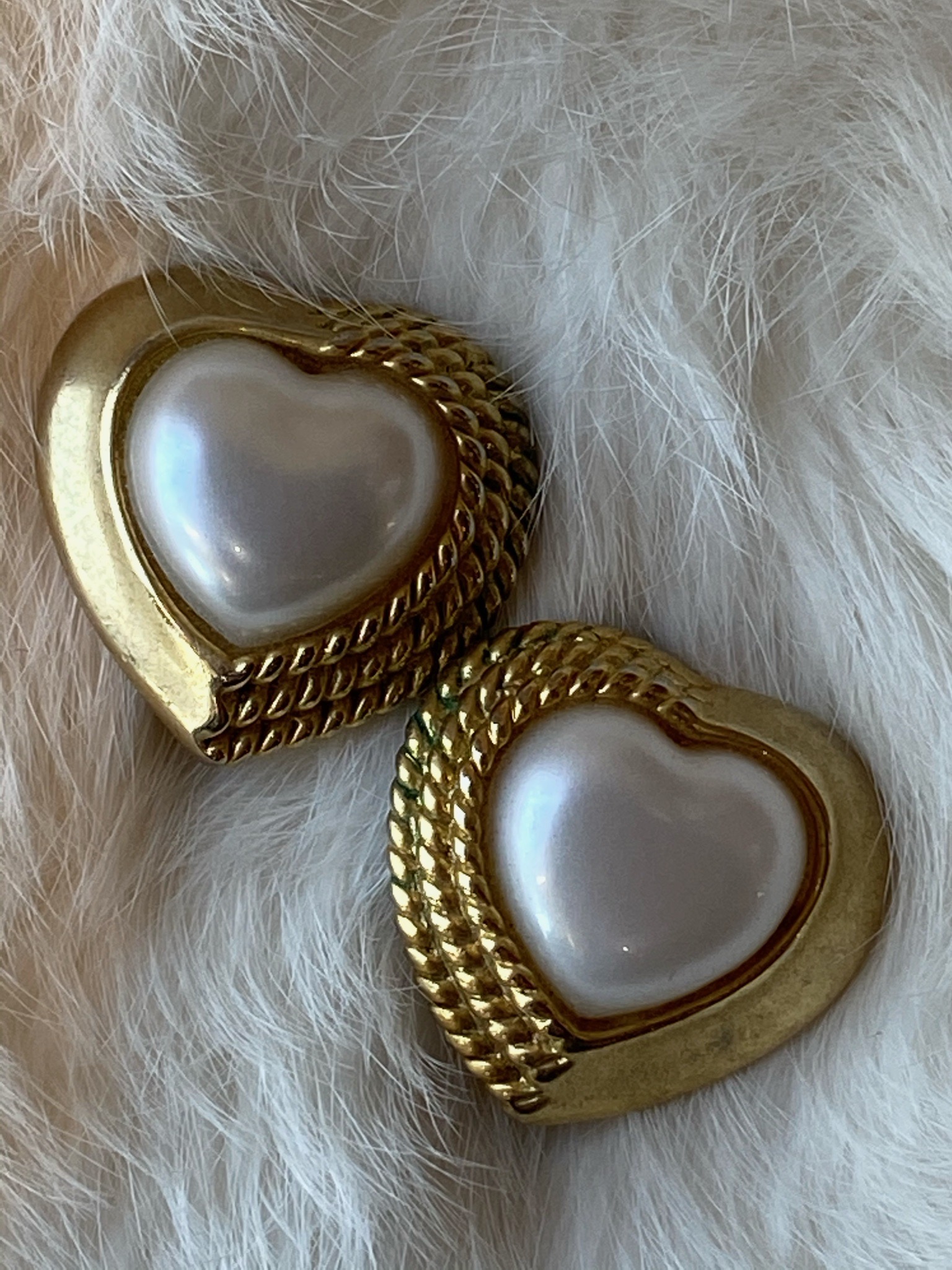 Vintage Faux Pearl Heart Clip-On Earrings