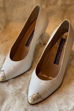 Vintage Mauo Frizon Paris White Leather  Heel - 6 1/2