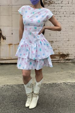80s Pastel Polkadots Party Dress - Medium