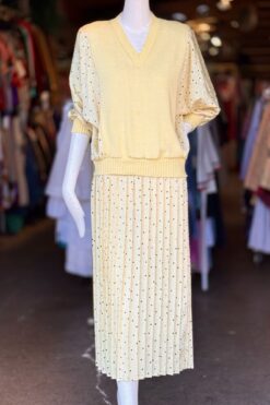 Vintage 80s Butter Yellow Polka Dot Set - M/L