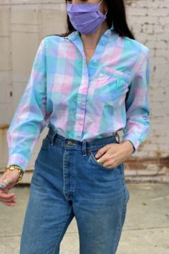 Vintage Diane Von Furstenberg Pastel Plaid shirt - S/M