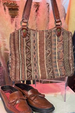 Vintage Fossil Carpet Bag with Leather Strap