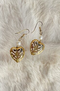 Filigree Heart Earrings With Faux Pearls