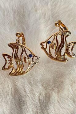 Vintage Gold Tone Fish Clip On Earrings