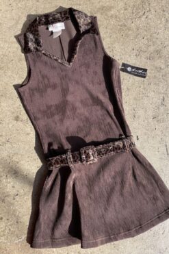 Vintage 90s Brown Rib Knit and Leopard Sleeveless Pullover Dress – S