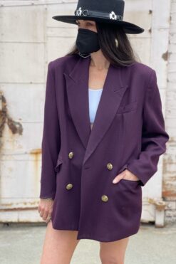 80s Plum Wool Double Breasted Jacket - M/L