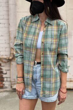 00s Sage Plaid Button Down Shirt - S/M
