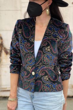 80s Paisley Velvet Cropped Jacket - Medium