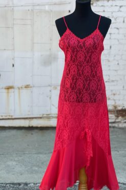 Vintage Red Lace Slip Dress - Medium