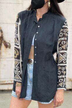 Vintage Black and Sheer Silk Button down - S/M