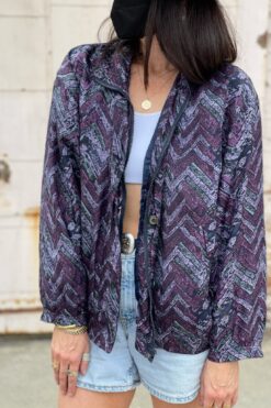 Vintage Purple Chevrons Silk Bomber Jacket - M/L