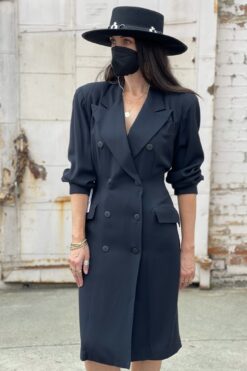 80s Black Power Suit Dress - Large