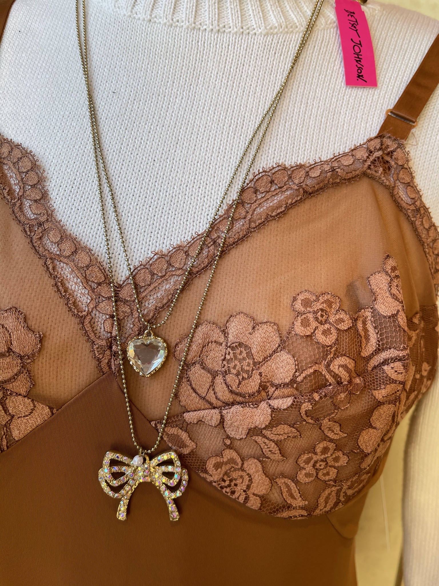 Betsey Johnson Layered Heart and Bow Necklace → Hotbox Vintage