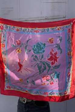 Vintage Crane Print Silk Scarf