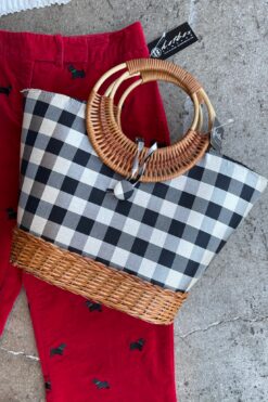 Black and White Plaid Rattan Bag