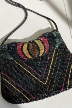 Vintage 80s Black Rainbow Beaded Bag