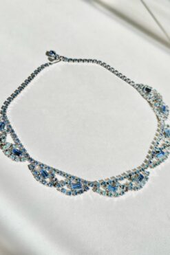 Vintage 50s Sky Blue Rhinestones Choker Necklace