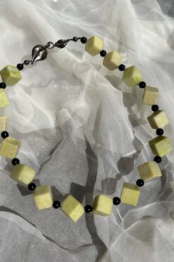 Vintage 60s Yellow and Black Marble Cube Necklace