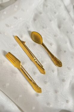 Vintage Gold Tone Mini Knife Spoon Fork Pin Set