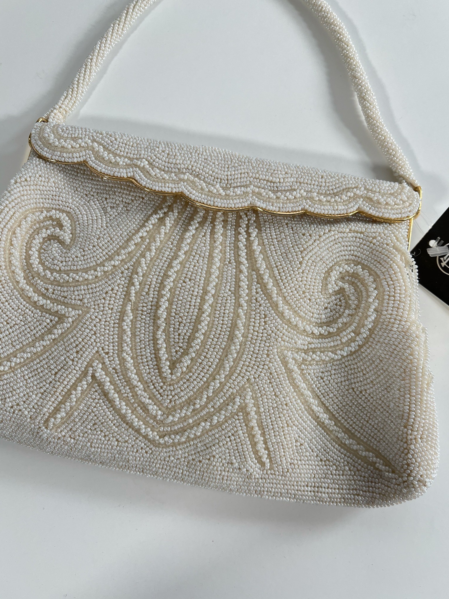 Vintage Hand Beaded in Belgium White/Ivory Clutch Evening Bag Kiss Clo –  Pathway Market GR