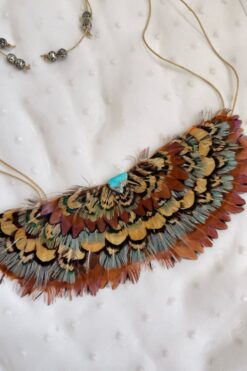 Vintage Feathers Turquoise and Leather Collar - 2