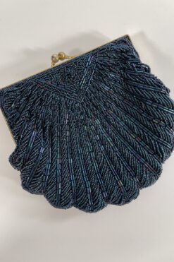 Vintage Navy Beaded Seashell Clutch