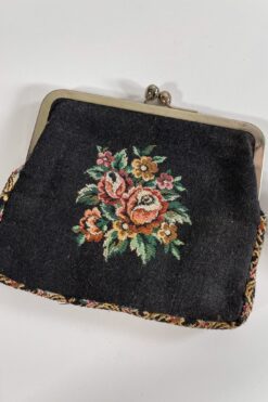 Vintage Black Floral Tapestry Clutch